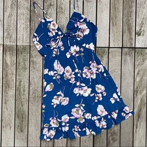 SUGAR+LIPS Navy & Pink Floral Print Frill Hem Mini Dress